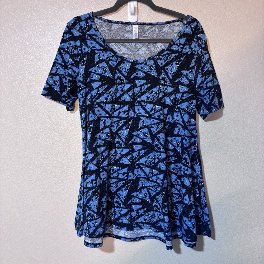LuLaRoe Perfect Tee Shirt Women's Size S‎ Blue & Black Short Sleeve Round Neck